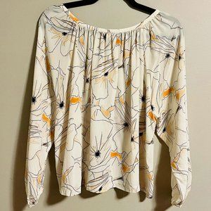 Club Monaco Silk Blouse with Balloon Sleeves & Floral Design, P/S